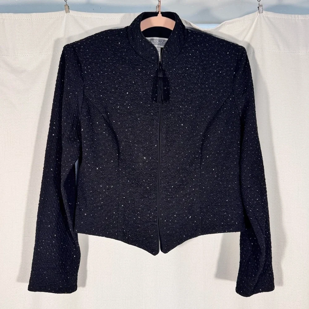 Vintage Jessica Howard Black Sparkly Cropped Jacket - Picture 1 of 6